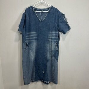 BDNZX‎ denim short sleeve dress hippie distressed pieced